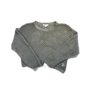 Aeropostale Women M Olive Green Crochet Cropped Sweater Open Knit Boho Gorpcore